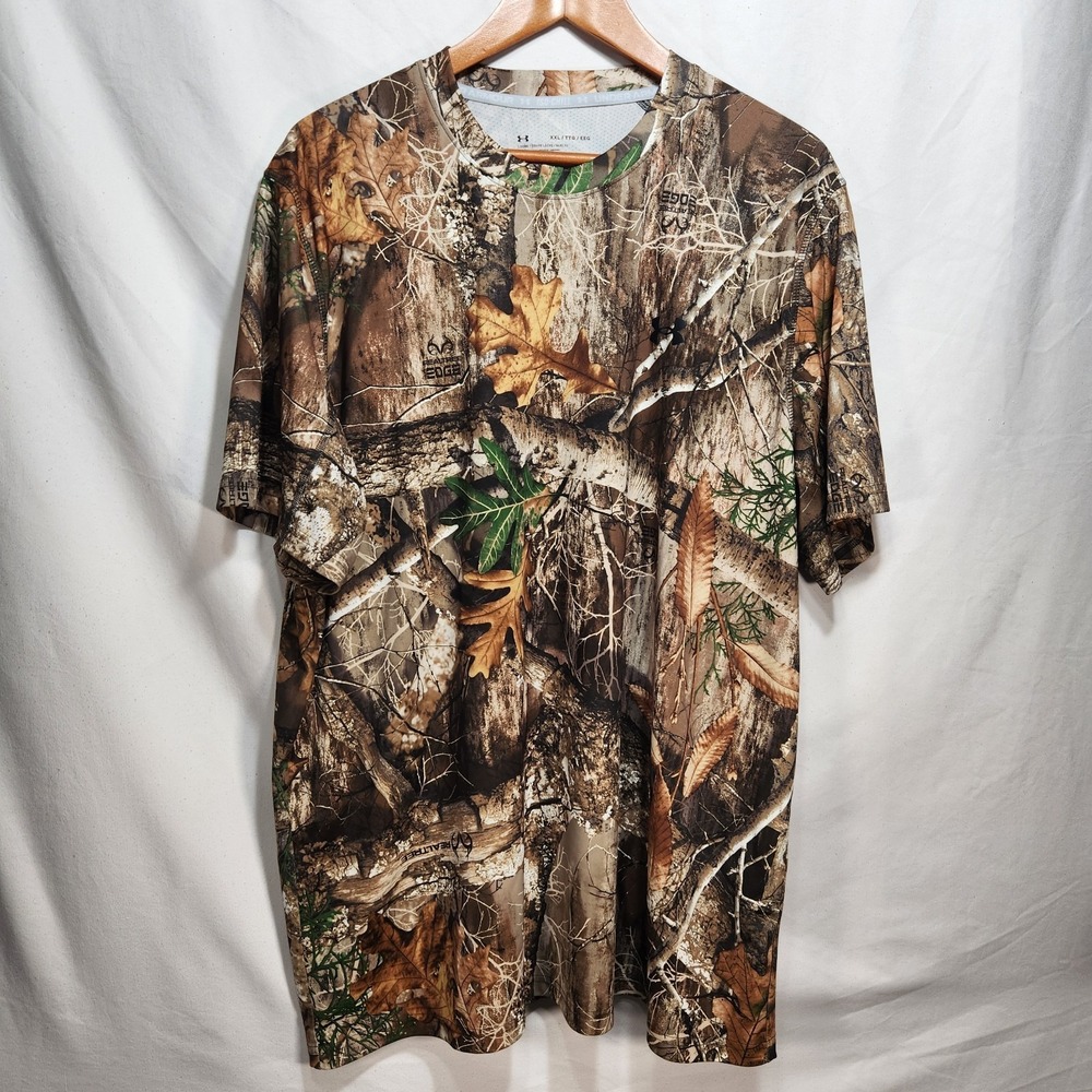 Under Armour Realtree Camouflage Men Size XXL Outdoor Hunting Short Sleeve Brown